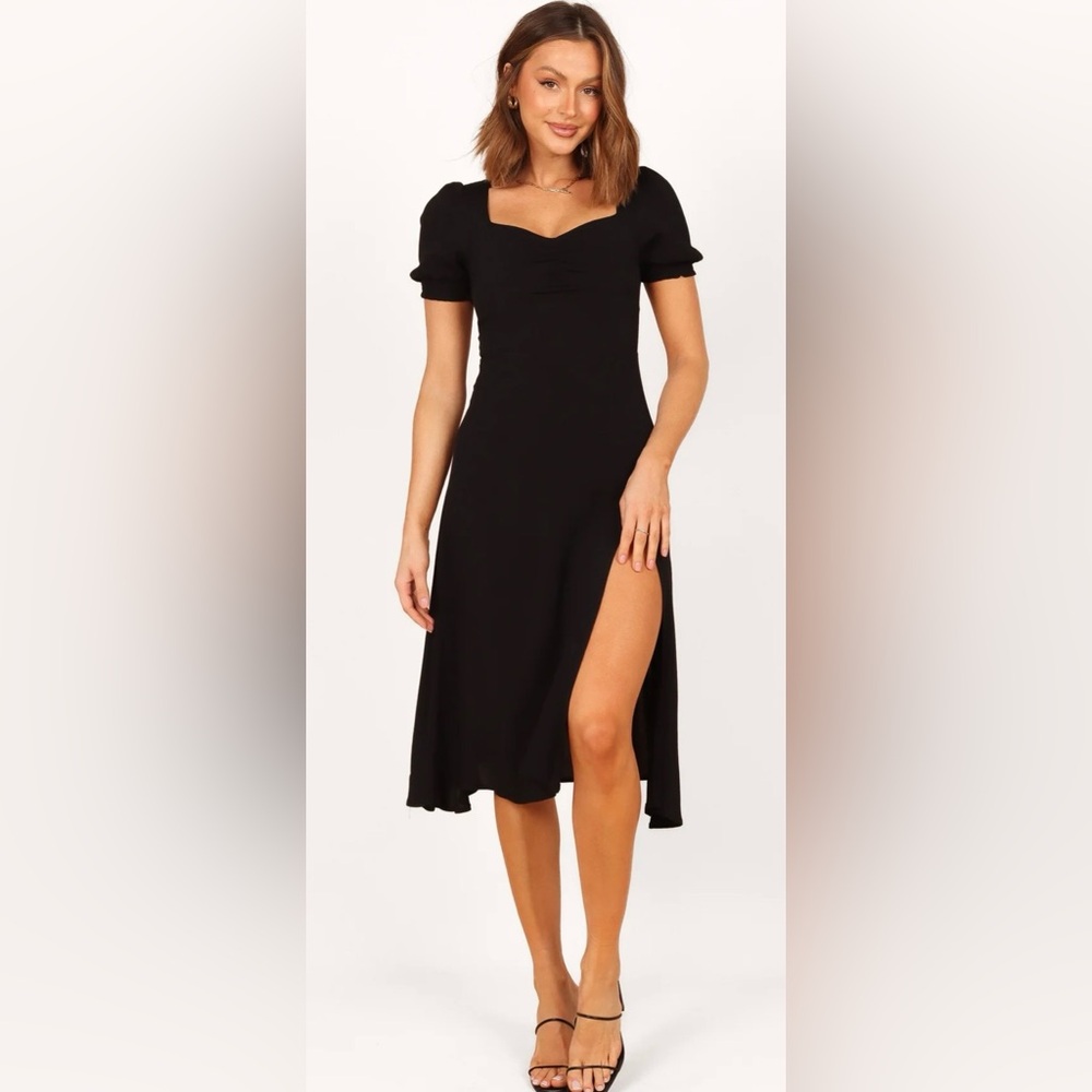 NWT Petal & Pup Short Sleeve Franklin Midi Black Dress Front Slit ZB5